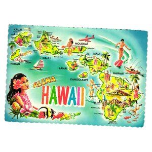Aloha Hawaii Vintage Postcard Illustrated Map Hawaiian Islands Souvenir